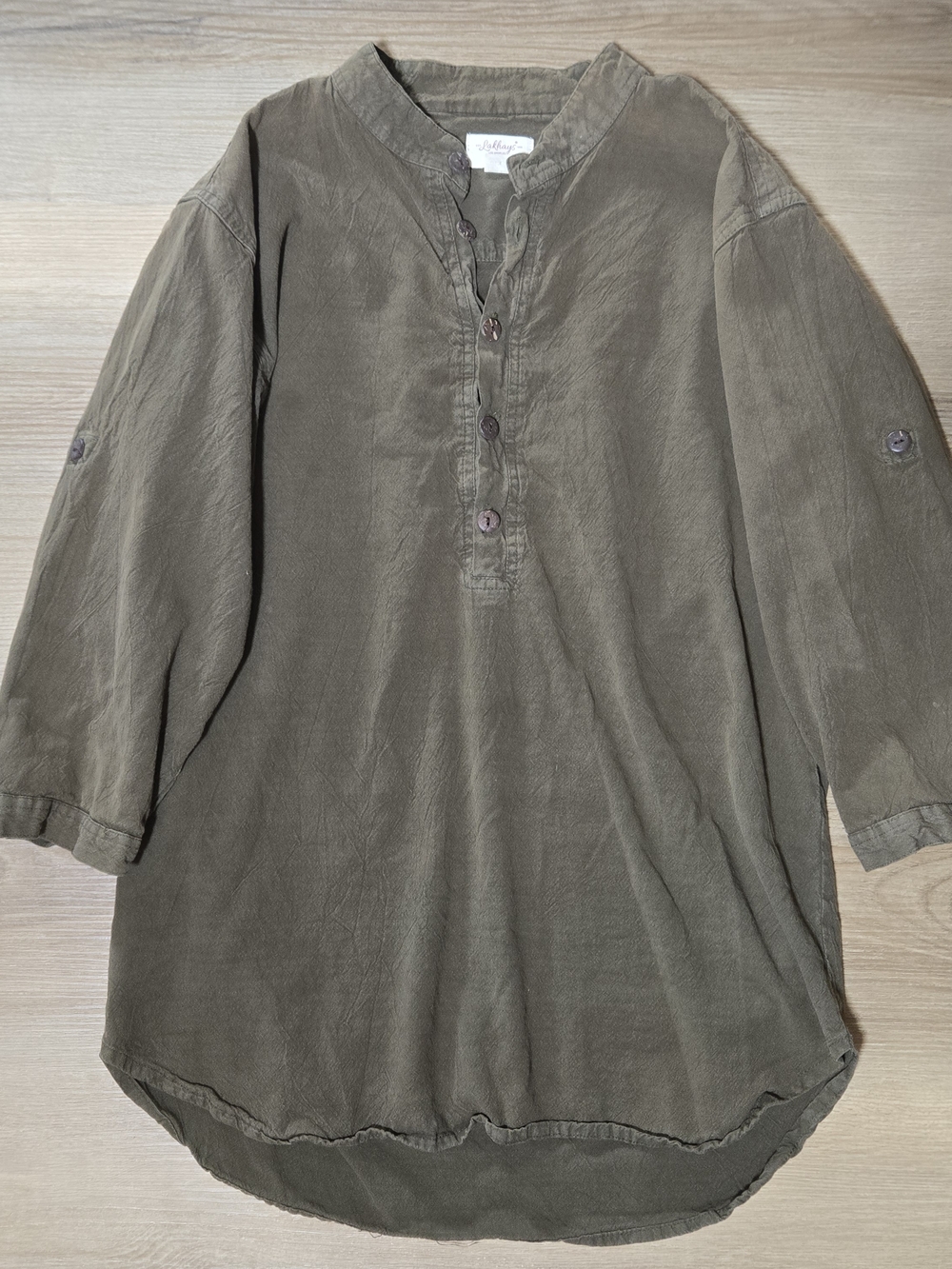Relaxed Olive Green Popover Button-Front Shirt